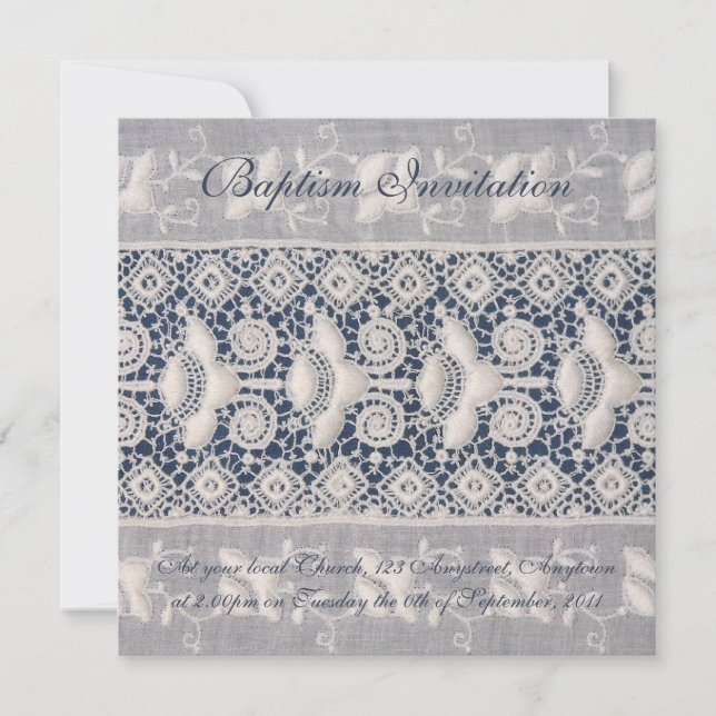 Antique embroidery baptism invitation (boy) (Front)