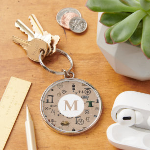 Antique Engineering Mechanical Scientific Monogram Keychain