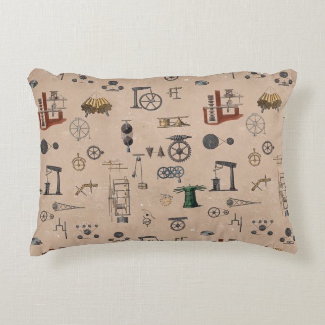 Antique Engineering Mechanical Scientific Pattern Accent Pillow (Front)