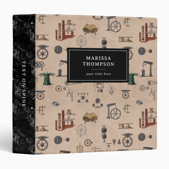 Antique Engineering Mechanical Scientific Pattern Binder (Front/Spine)