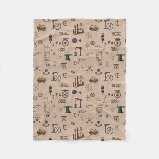Antique Engineering Mechanical Scientific Pattern Fleece Blanket (Front)