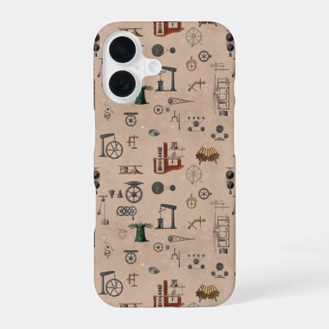 Antique Engineering Mechanical Scientific Pattern iPhone 16 Case (Back)