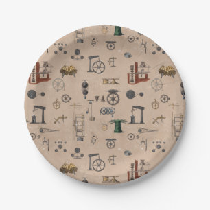 Antique Engineering Mechanical Scientific Pattern Paper Plate