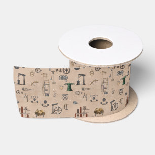 Antique Engineering Mechanical Scientific Pattern Satin Ribbon