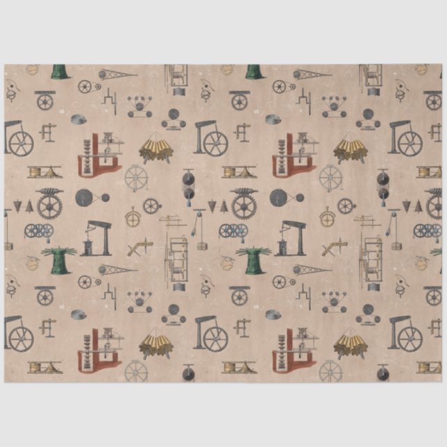 Antique Engineering Mechanical Scientific Pattern Tissue Paper (Front)