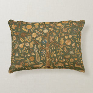Antique English Needlepoint Tree of Life & Unicorn Accent Pillow