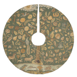 Antique English Needlepoint Tree of Life & Unicorn Brushed Polyester Tree Skirt