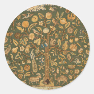 Antique English Needlepoint Tree of Life & Unicorn Classic Round Sticker