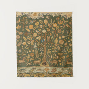 Antique English Needlepoint Tree of Life & Unicorn Tapestry