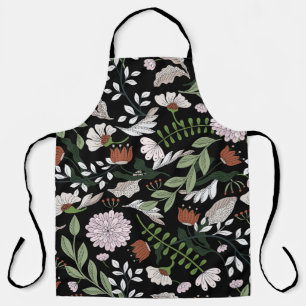 Antique Engraving Flowers Hand Painted Apron