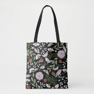 Antique Engraving Flowers Hand Painted Tote Bag