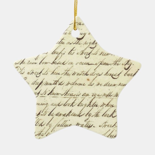 Antique Ephemera Cursive Calligraphy Script Poetry Ceramic Ornament (Front)