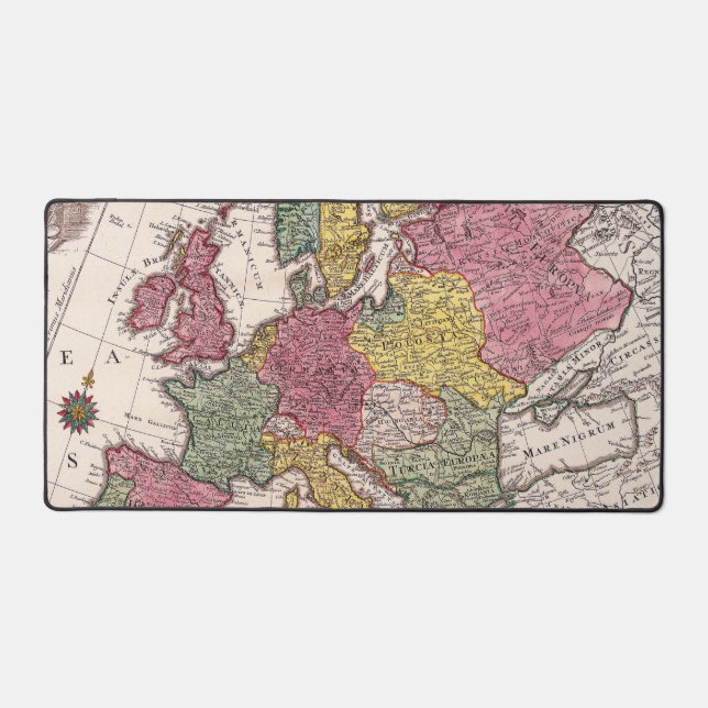 Antique Europe Map with Pastel Historical Kingdoms Desk Mat (Front)