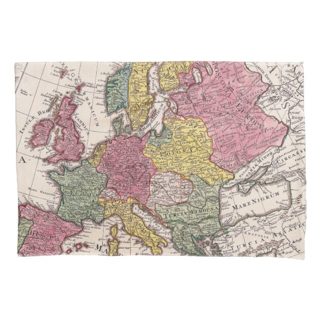 Antique Europe Map with Pastel Historical Kingdoms Pillowcase (Front-Left)