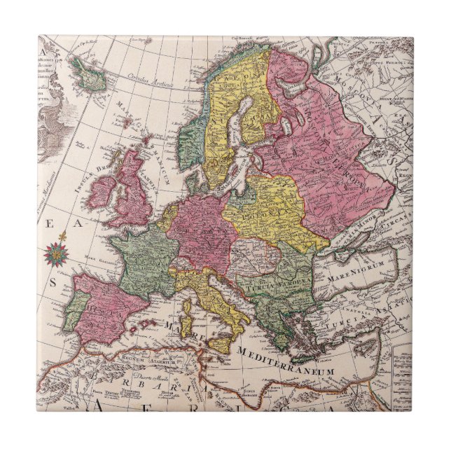 Antique Europe Map with Pastel Historical Kingdoms Tile (Front)