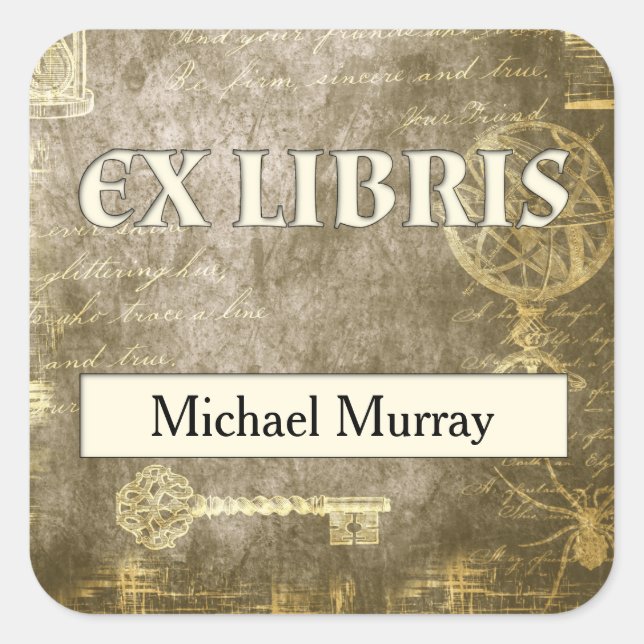 Antique Ex Libris Personalized Bookplates Square Sticker (Front)