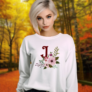 Antique Fall Aesthetics Floral Monogram  Sweatshirt