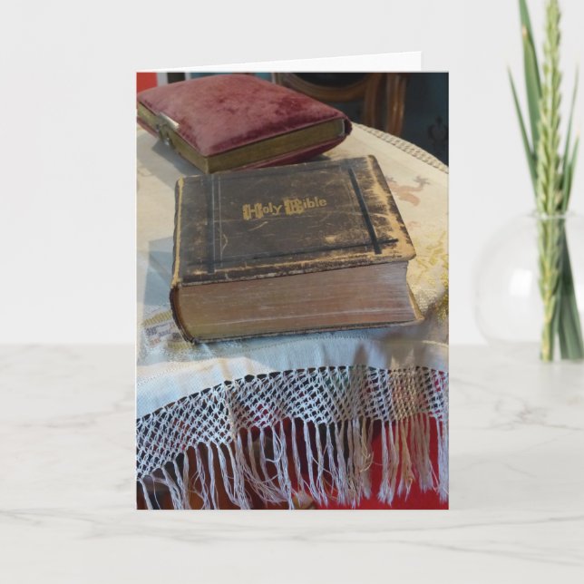 Antique Family Bible, Blank Greeting Card (Front)