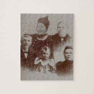 Antique Family Collage Photo B&W Image Jigsaw Puzzle