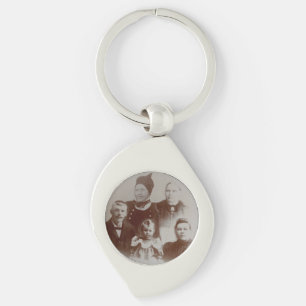 Antique Family Collage Photo B&W Image Keychain