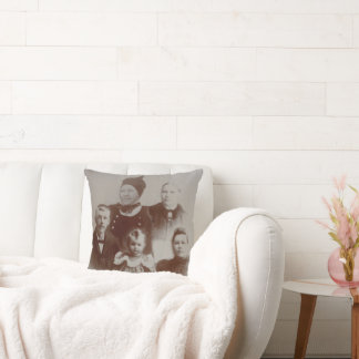 Antique Family Collage Photo B&W Image Throw Pillow