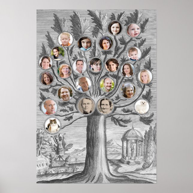 Antique Family Tree Insert Your Own Names & Photos Poster (Front)