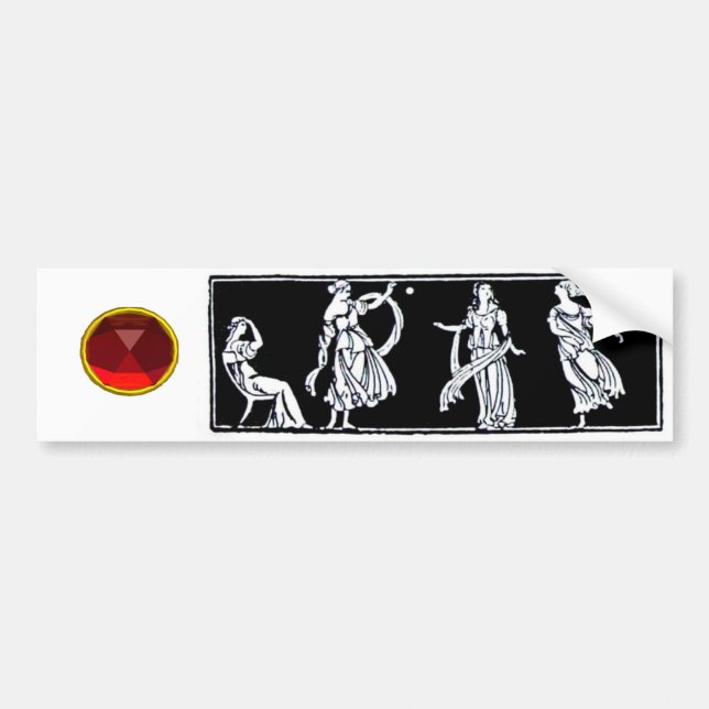 ANTIQUE FASHION Black White Red Ruby Gemstone Bumper Sticker (Front)