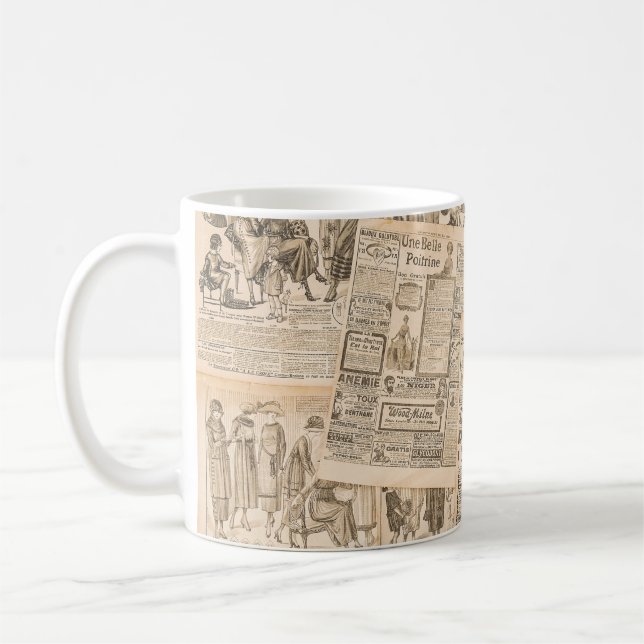 Antique Fashion: Newspaper Advertising Pages Coffee Mug (Left)