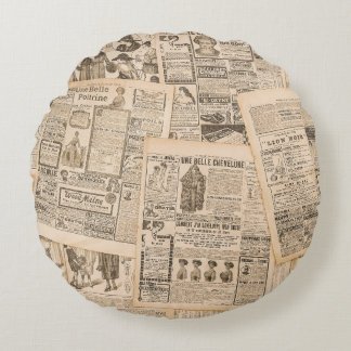 Antique Fashion: Newspaper Advertising Pages Round Pillow