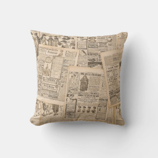 Antique Fashion: Newspaper Advertising Pages Throw Pillow