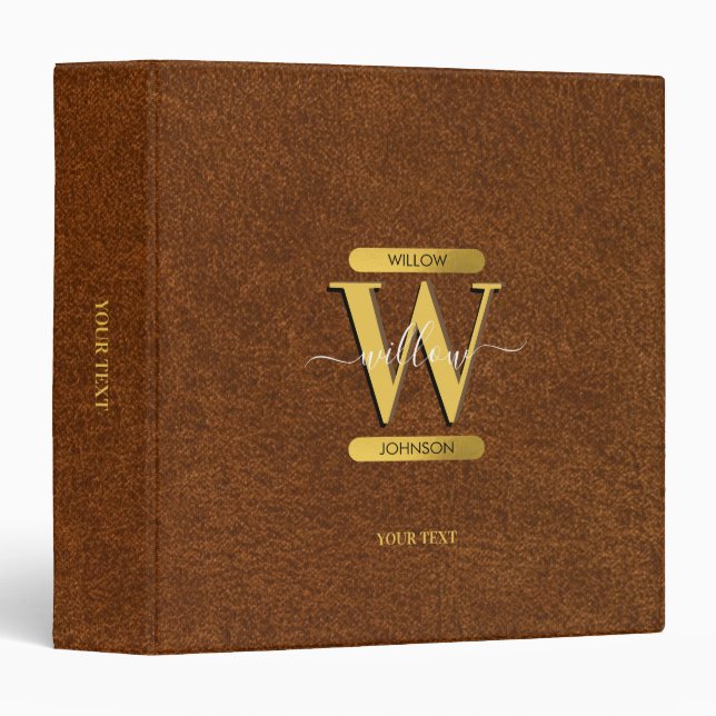 Antique Faux Leather & Gold Monogram  Binder (Front/Spine)