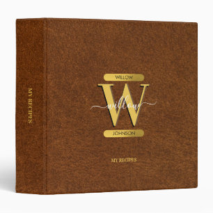 Antique Faux Leather & Gold Monogram Recipe Binder