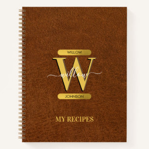Antique Faux Leather & Gold Monogram Recipes Notebook
