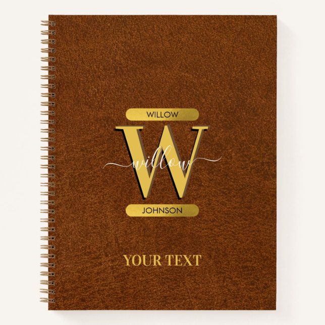 Antique Faux Leather & Gold Monogram School Office Notebook (Front)