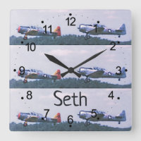 Antique Fighter Airplanes Retro Square Clock