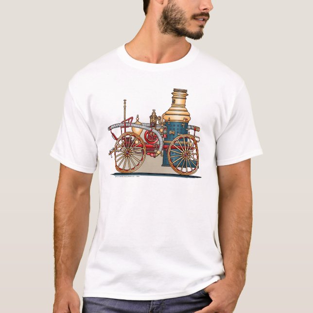 Antique Fire Truck Steam Pumper Mens T-Shirt (Front)