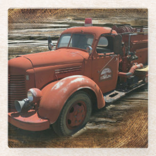 Antique Fire Truck Vintage Fire Truck Glass Coaster