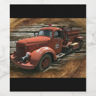 Antique Fire Truck Vintage Fire Truck Wine Label