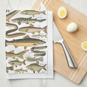 Antique fish chart Under-the-sea Kitchen Towel