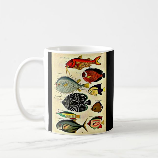 antique fish print coffee mug (Left)