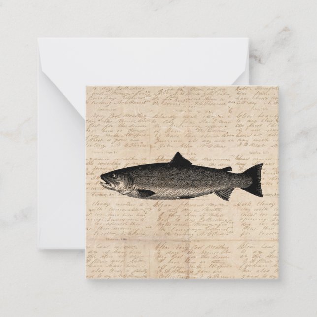 Antique Fishing Art Trout Fish Illustration Script Card (Front)