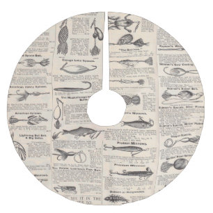 Antique Fishing Lures Catalogue Page Vintage Print Brushed Polyester Tree Skirt