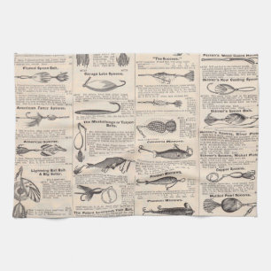 Antique Fishing Lures Catalogue Page Vintage Print Kitchen Towel