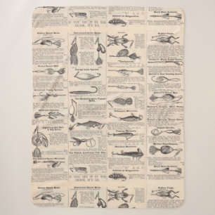 Antique Fishing Lures Catalogue Page Vintage Print Sherpa Blanket