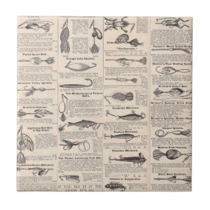 Antique Fishing Lures Catalogue Page Vintage Print Tile
