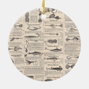 Antique Fishing News Typography Graphic Design Ceramic Ornament