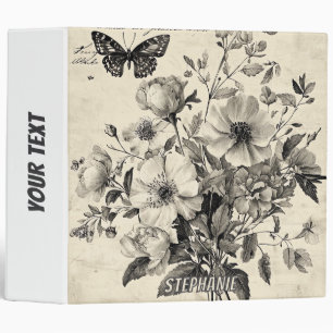 Antique Floral Arrangement - Monochrome Butterfly Binder