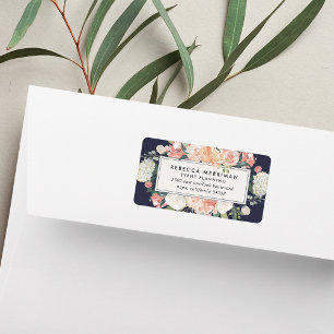 Antique Floral Blush & Navy Return Address Label