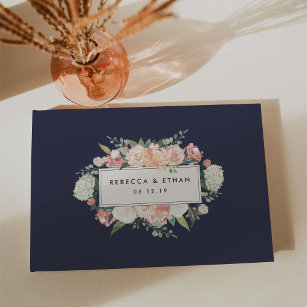 Antique Floral   Blush & Navy Wedding Guest Book