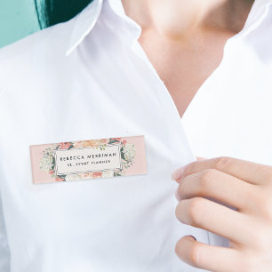 Antique Floral Blush Pink Name Tag